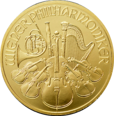 Золотая монета Венская Филармония (Филармоникер) Austrian Gold Philharmonic 1/4 унции 25 евро
